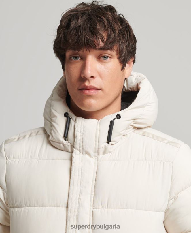 Superdry облекло N00H980 сметана мъже спортно пухено яке с качулка xpd