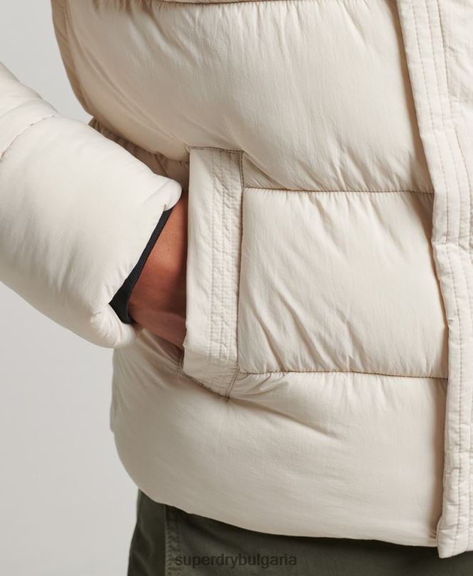 Superdry облекло N00H980 сметана мъже спортно пухено яке с качулка xpd