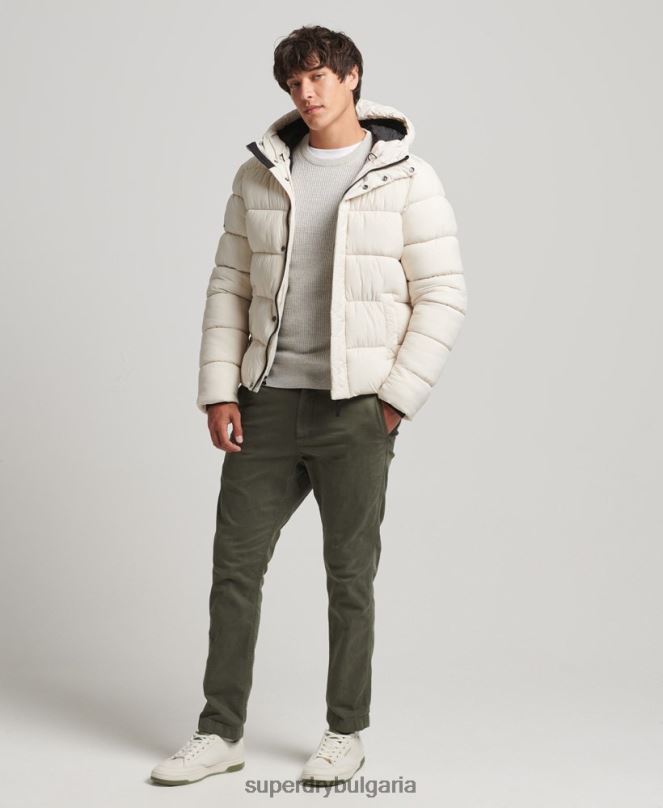 Superdry облекло N00H980 сметана мъже спортно пухено яке с качулка xpd