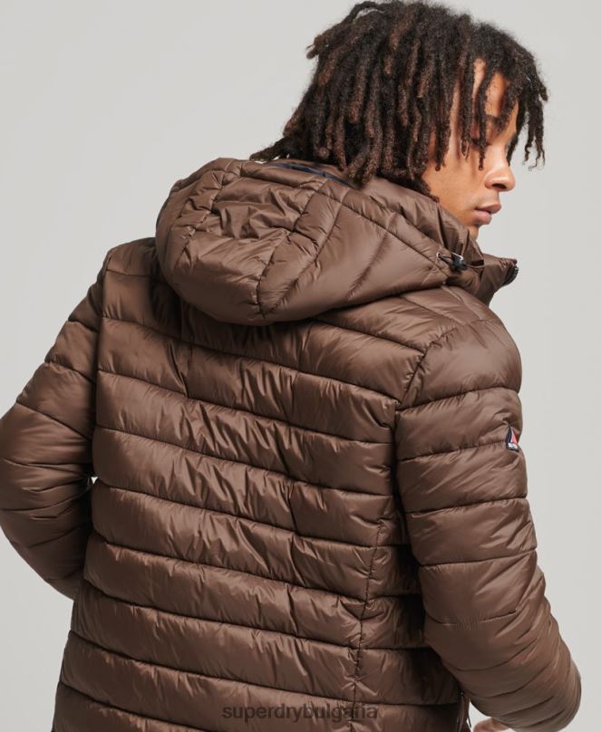 Superdry облекло N00H987 кафяво мъже класическо пухено яке с качулка