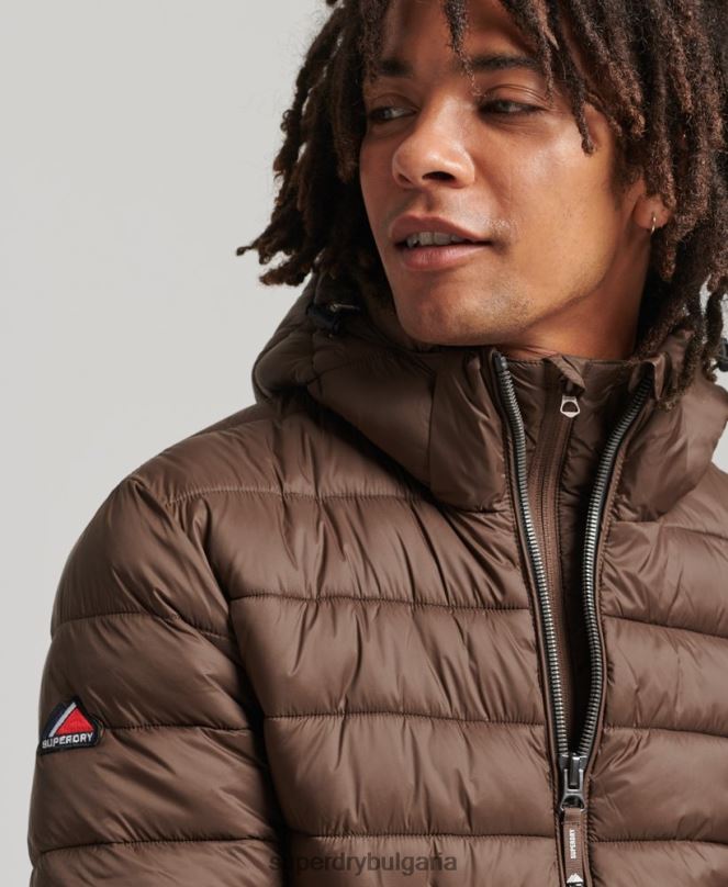 Superdry облекло N00H987 кафяво мъже класическо пухено яке с качулка
