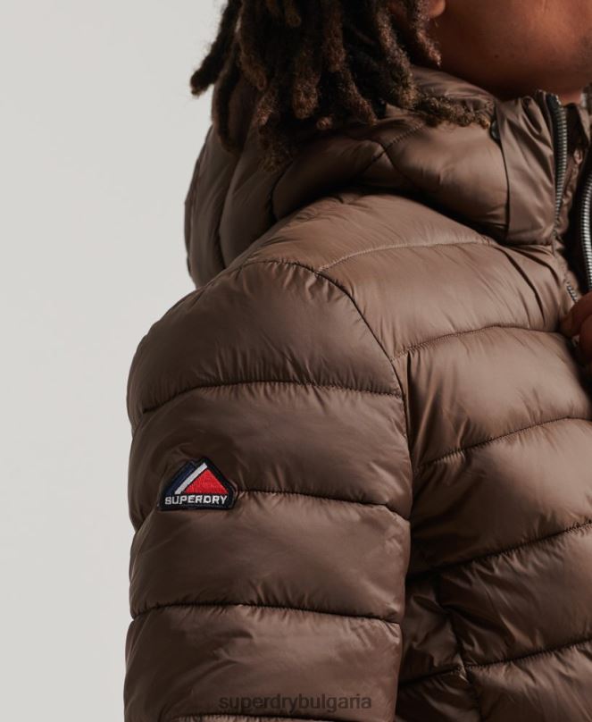 Superdry облекло N00H987 кафяво мъже класическо пухено яке с качулка