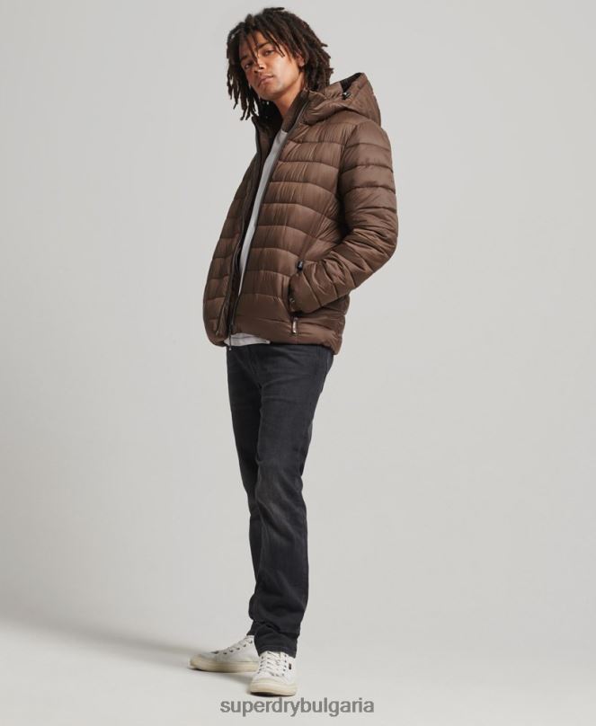 Superdry облекло N00H987 кафяво мъже класическо пухено яке с качулка