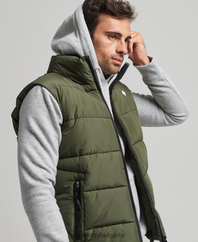 Superdry облекло N00H990 каки мъже спортна жилетка без качулка