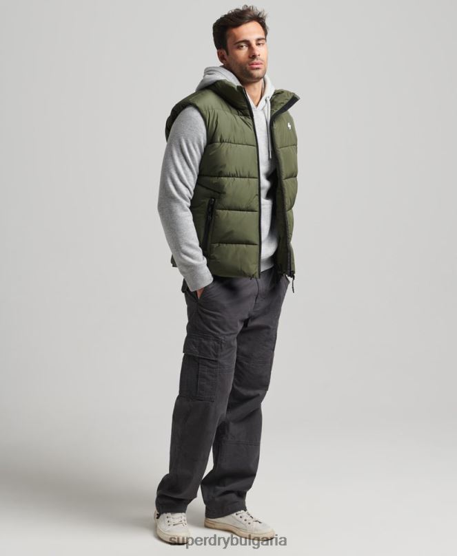 Superdry облекло N00H990 каки мъже спортна жилетка без качулка