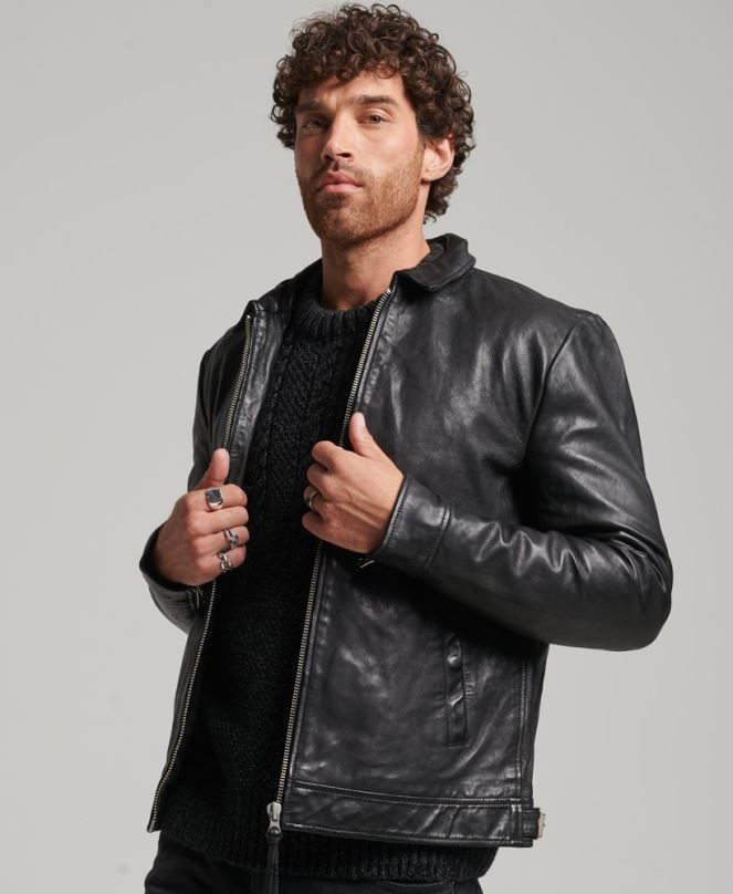 Superdry облекло N00H991 черен мъже прилепнало треньорско кожено яке