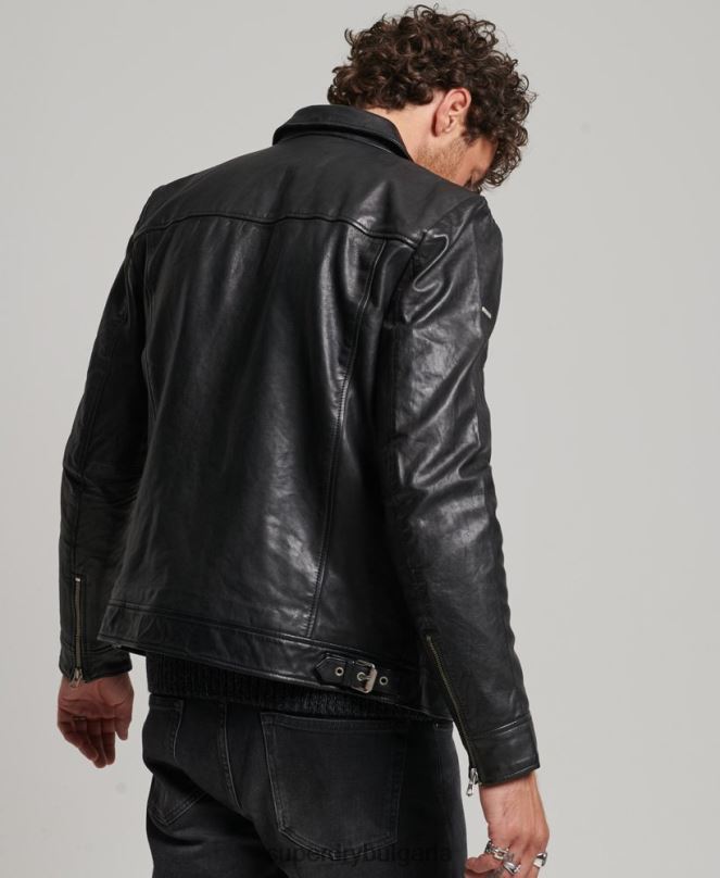 Superdry облекло N00H991 черен мъже прилепнало треньорско кожено яке