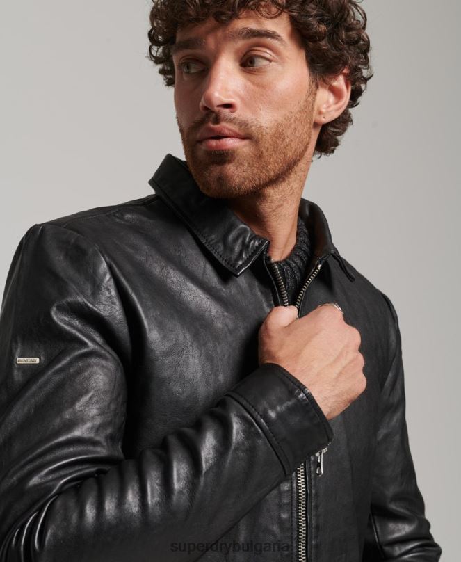 Superdry облекло N00H991 черен мъже прилепнало треньорско кожено яке