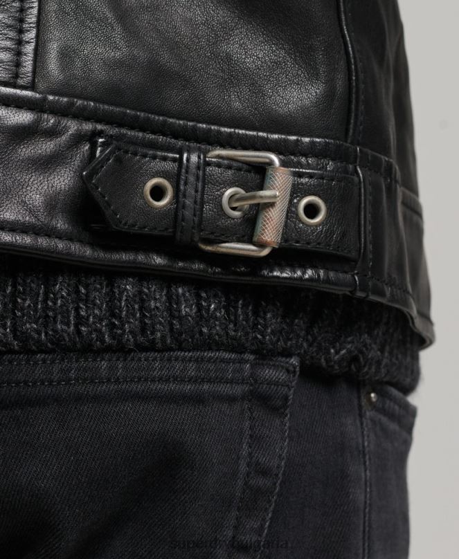 Superdry облекло N00H991 черен мъже прилепнало треньорско кожено яке