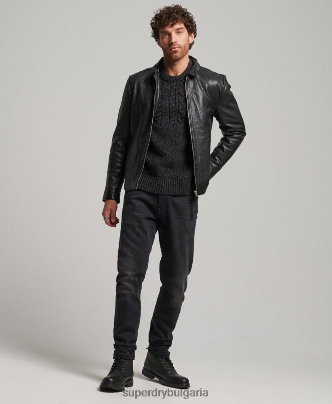 Superdry облекло N00H991 черен мъже прилепнало треньорско кожено яке