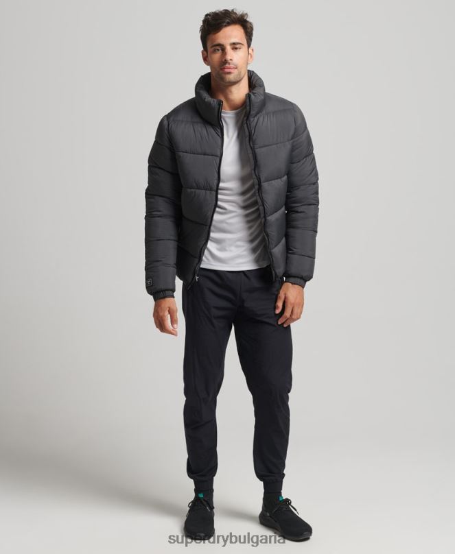Superdry облекло N00H997 черен мъже спортно пухено яке без качулка