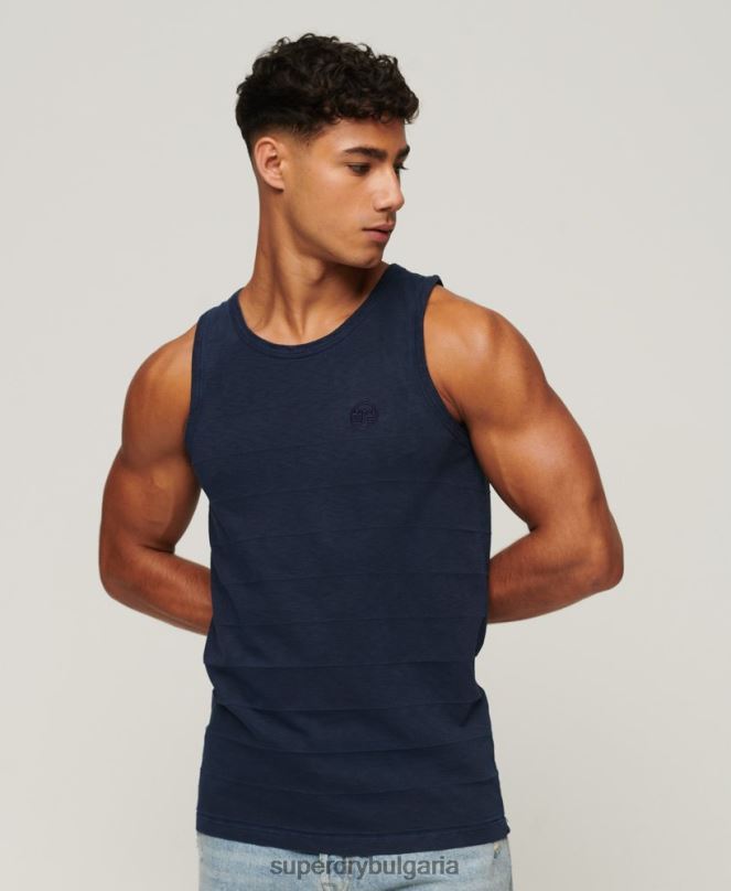 Superdry облекло N00H107 военноморски флот мъже потник с ретро текстура от органичен памук