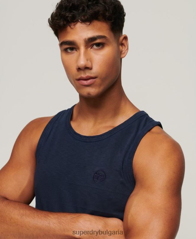 Superdry облекло N00H107 военноморски флот мъже потник с ретро текстура от органичен памук