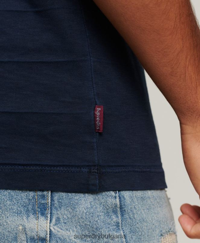 Superdry облекло N00H107 военноморски флот мъже потник с ретро текстура от органичен памук