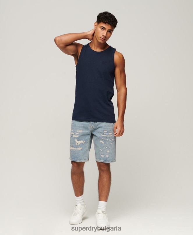 Superdry облекло N00H107 военноморски флот мъже потник с ретро текстура от органичен памук