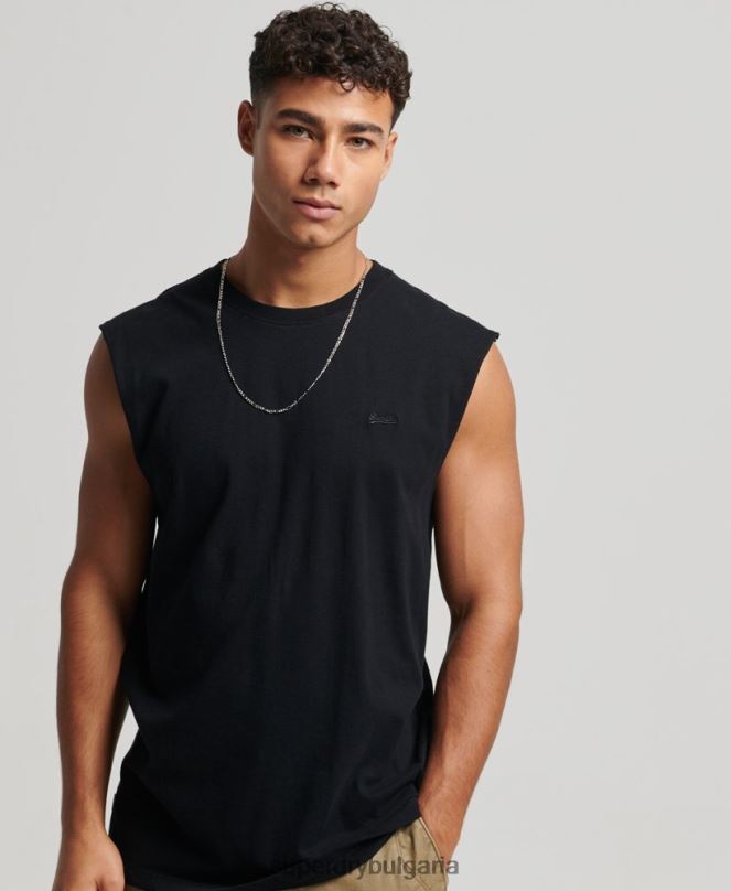 Superdry облекло N00H1443 черен мъже потник с ретро лого от органичен памук