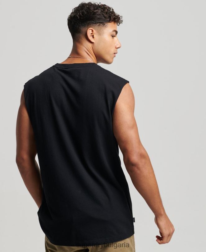 Superdry облекло N00H1443 черен мъже потник с ретро лого от органичен памук