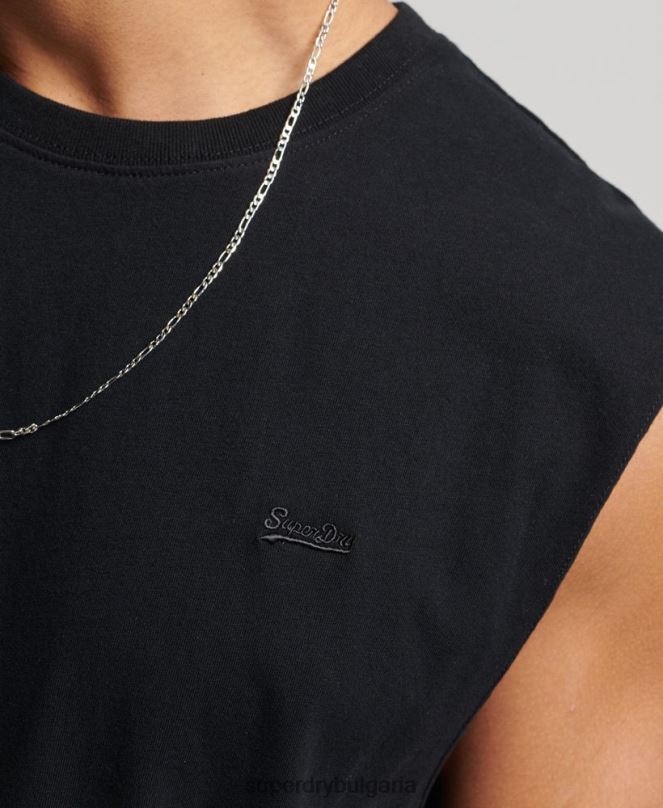 Superdry облекло N00H1443 черен мъже потник с ретро лого от органичен памук