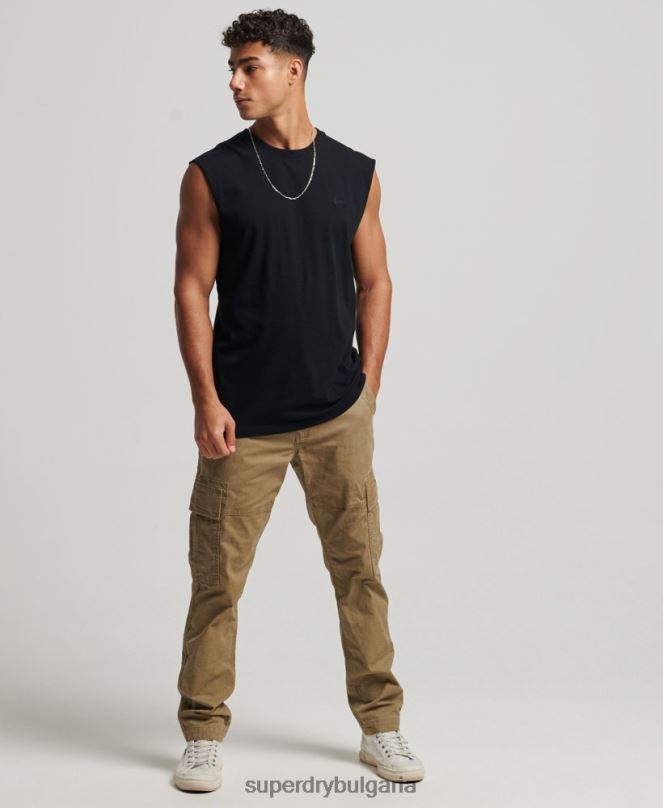 Superdry облекло N00H1443 черен мъже потник с ретро лого от органичен памук