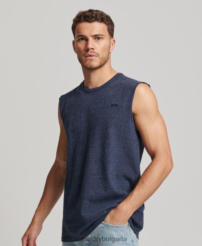 Superdry облекло N00H1445 военноморски флот мъже потник с ретро лого от органичен памук