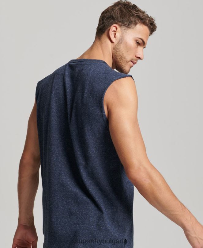 Superdry облекло N00H1445 военноморски флот мъже потник с ретро лого от органичен памук