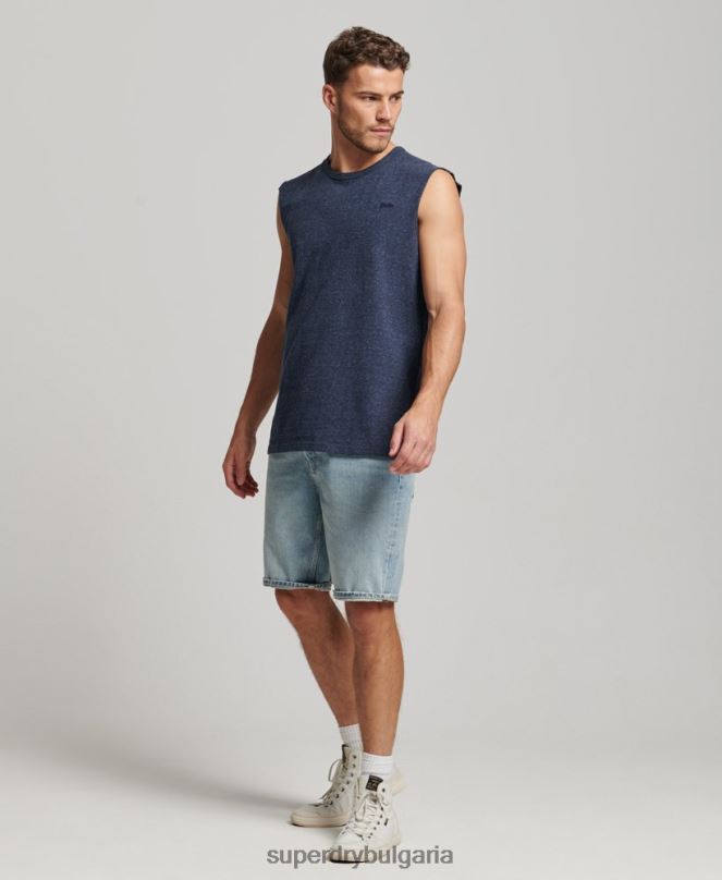 Superdry облекло N00H1445 военноморски флот мъже потник с ретро лого от органичен памук
