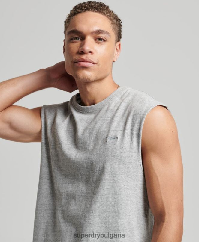 Superdry облекло N00H1447 сиво мъже потник с ретро лого от органичен памук