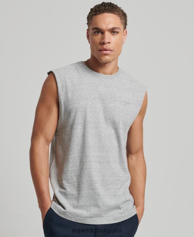 Superdry облекло N00H1447 сиво мъже потник с ретро лого от органичен памук
