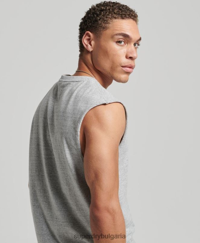 Superdry облекло N00H1447 сиво мъже потник с ретро лого от органичен памук