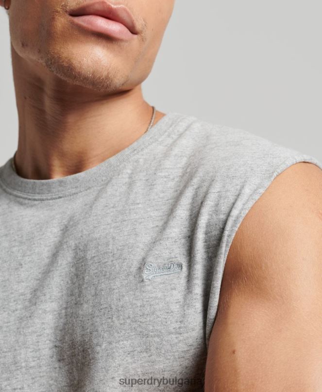 Superdry облекло N00H1447 сиво мъже потник с ретро лого от органичен памук