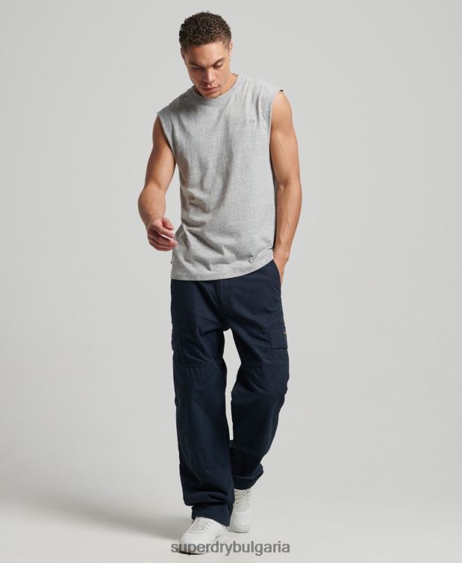 Superdry облекло N00H1447 сиво мъже потник с ретро лого от органичен памук