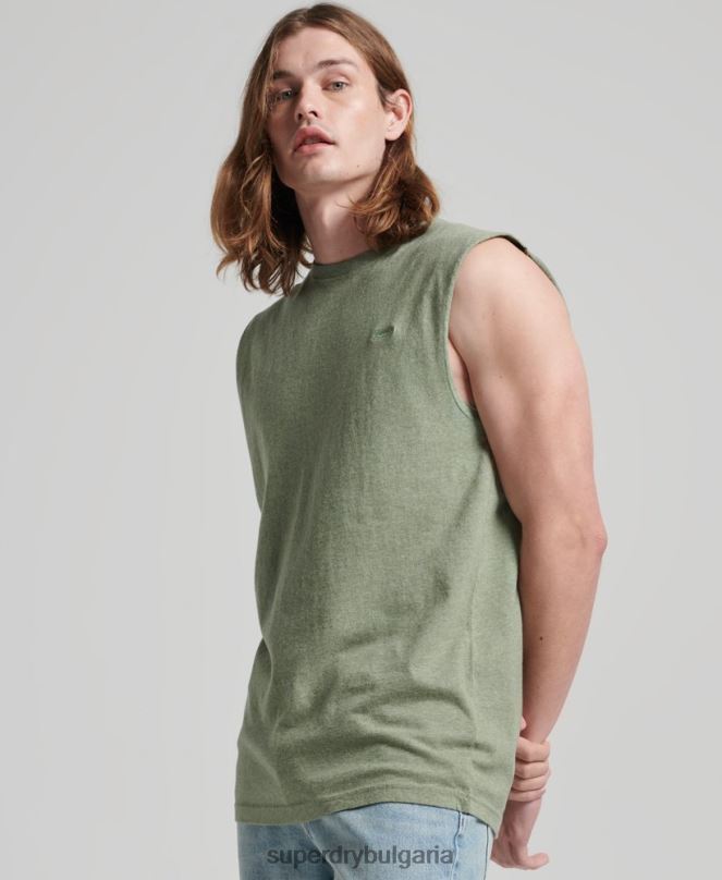 Superdry облекло N00H1449 зелено мъже потник с ретро лого от органичен памук