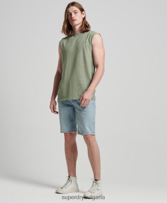 Superdry облекло N00H1449 зелено мъже потник с ретро лого от органичен памук