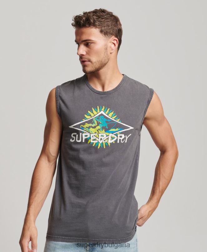 Superdry облекло N00H1450 тъмно сив мъже Винтидж племенна жилетка за сърф