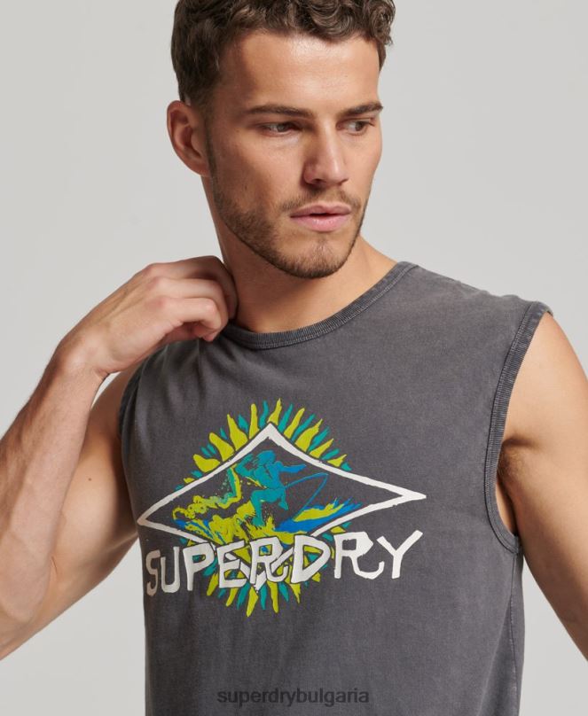 Superdry облекло N00H1450 тъмно сив мъже Винтидж племенна жилетка за сърф