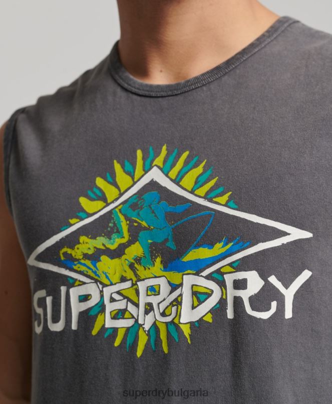 Superdry облекло N00H1450 тъмно сив мъже Винтидж племенна жилетка за сърф