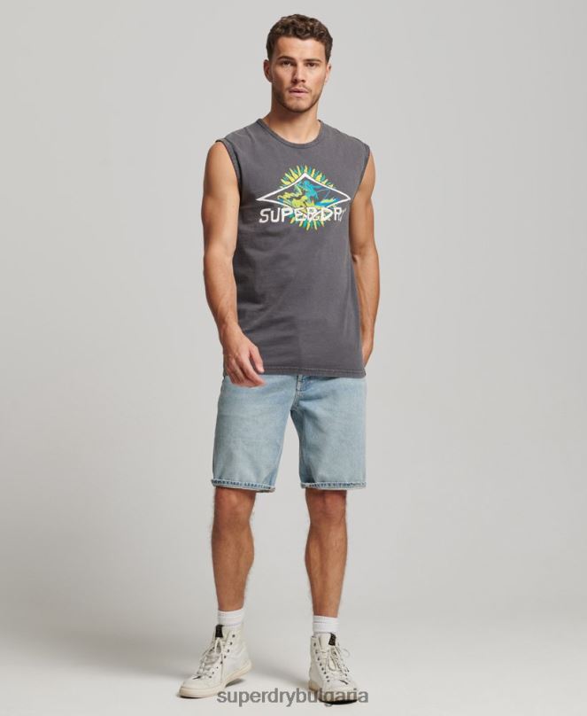 Superdry облекло N00H1450 тъмно сив мъже Винтидж племенна жилетка за сърф