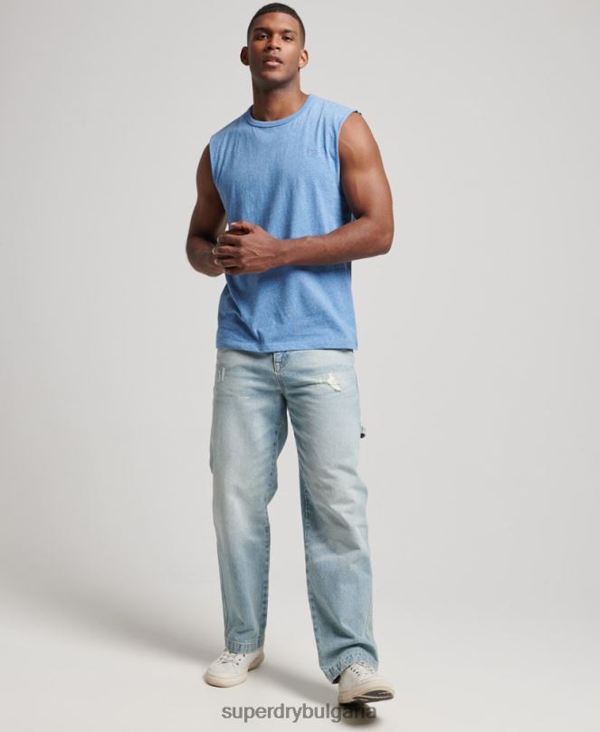 Superdry облекло N00H1451 син мъже потник с ретро лого от органичен памук
