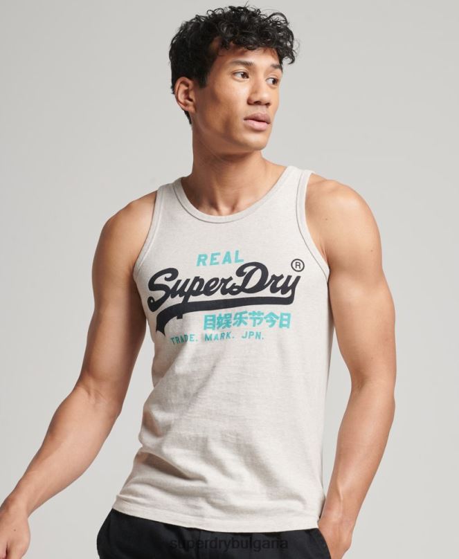 Superdry облекло N00H1453 сметана мъже Винтидж горнище с жилетка с лого