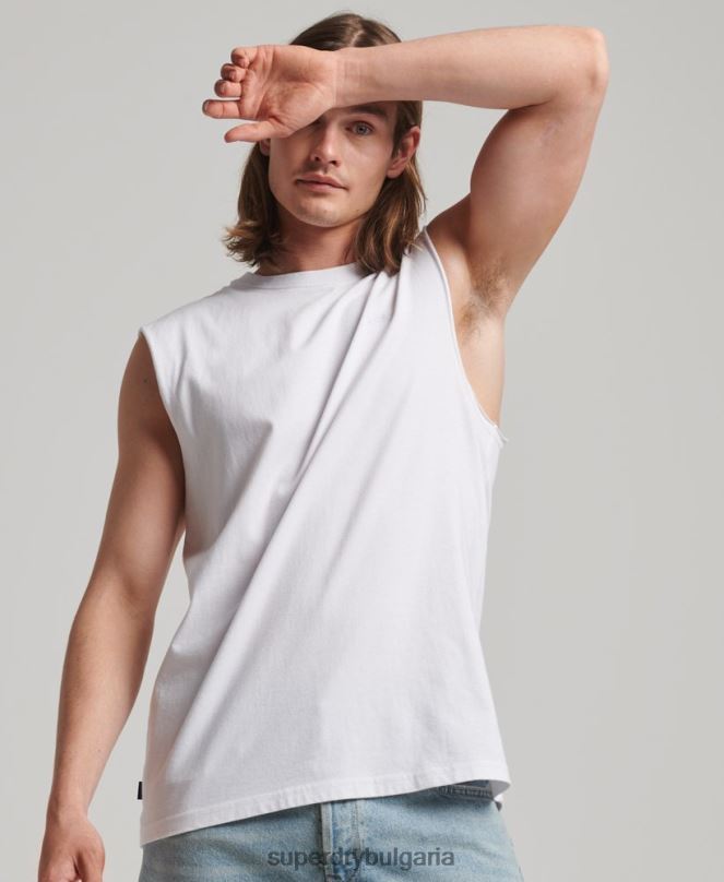 Superdry облекло N00H1455 бяло мъже потник с ретро лого от органичен памук