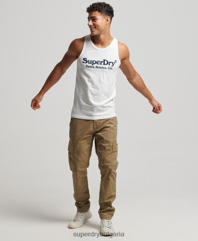 Superdry облекло N00H1458 бяло мъже класически горнище с жилетка за реколта