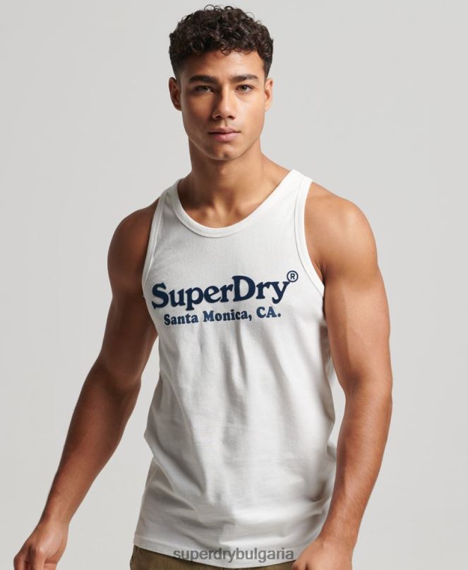 Superdry облекло N00H1458 бяло мъже класически горнище с жилетка за реколта