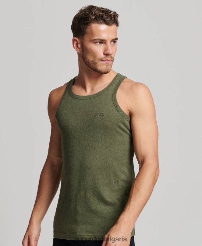 Superdry облекло N00H1472 зелено мъже Винтидж елек с лого от органичен памук