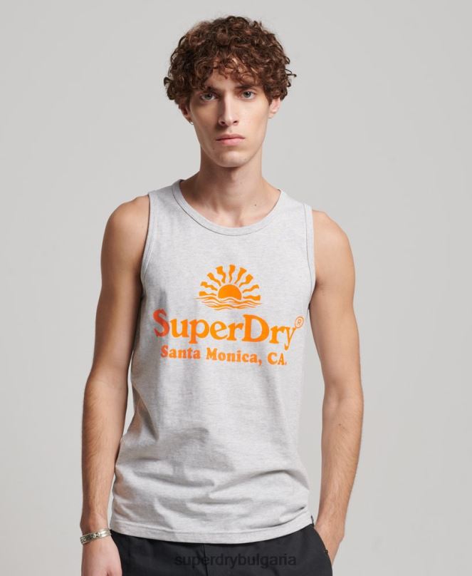 Superdry облекло N00H1473 светло сив мъже неонова жилетка за винтидж място