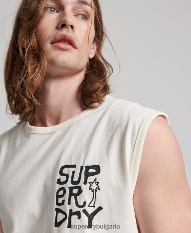 Superdry облекло N00H1478 сметана мъже Винтидж племенна жилетка за сърф