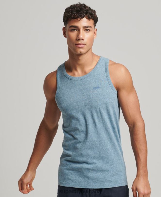 Superdry облекло N00H1482 син мъже Винтидж елек с лого от органичен памук