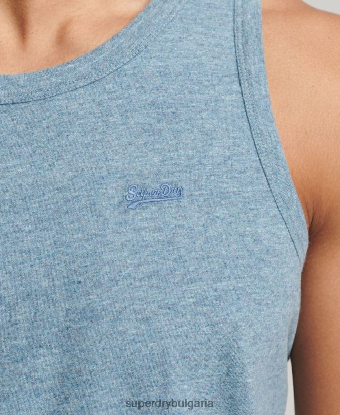 Superdry облекло N00H1482 син мъже Винтидж елек с лого от органичен памук