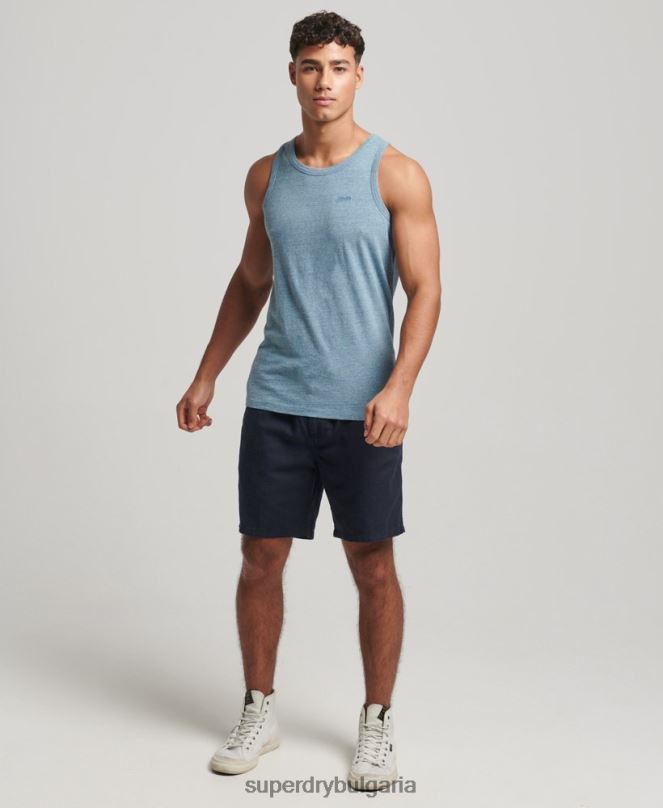 Superdry облекло N00H1482 син мъже Винтидж елек с лого от органичен памук