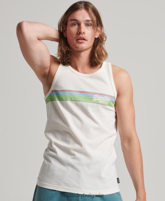 Superdry облекло N00H1491 бяло мъже елек кали с ретро лого