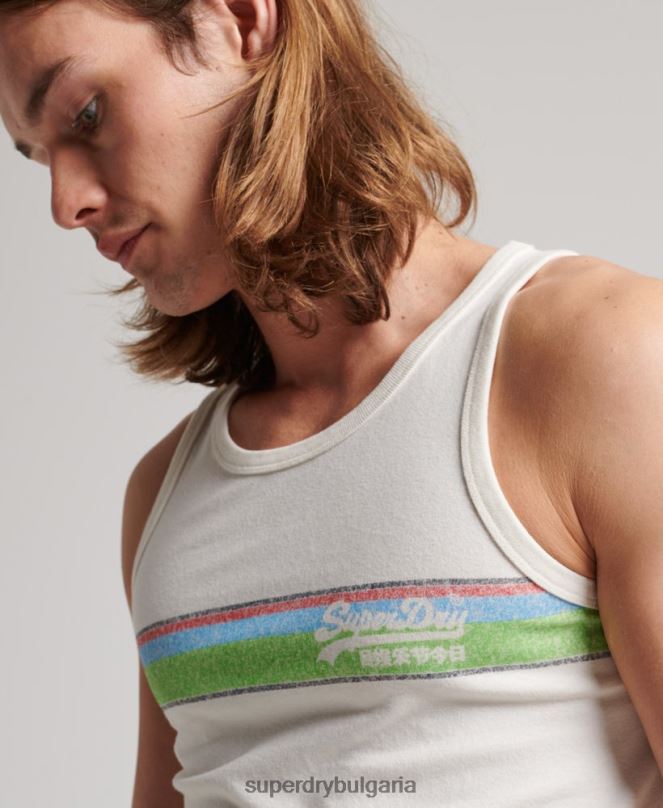 Superdry облекло N00H1491 бяло мъже елек кали с ретро лого